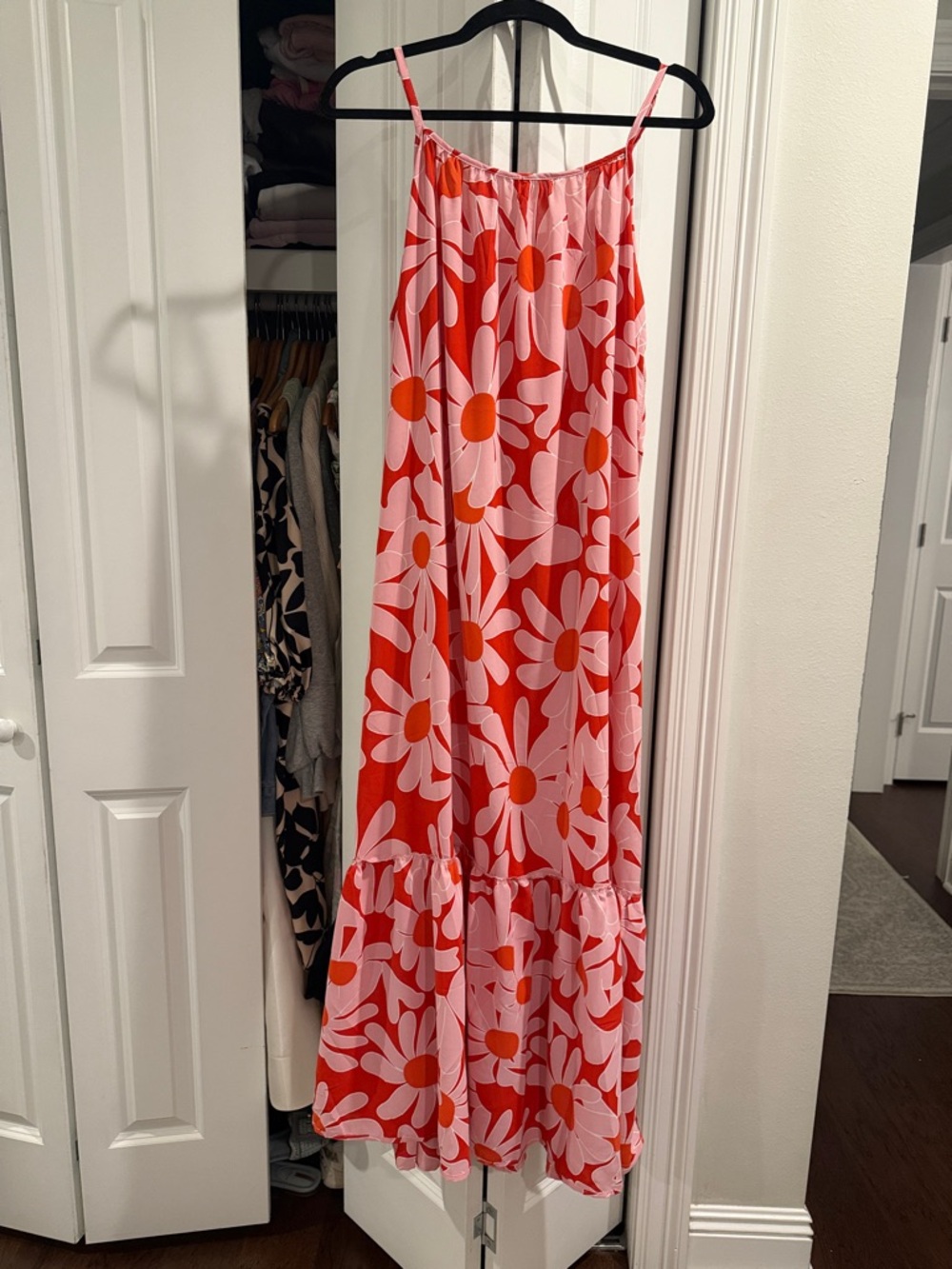 Floral Print Pink & Red Maxi retro  Floral  dress